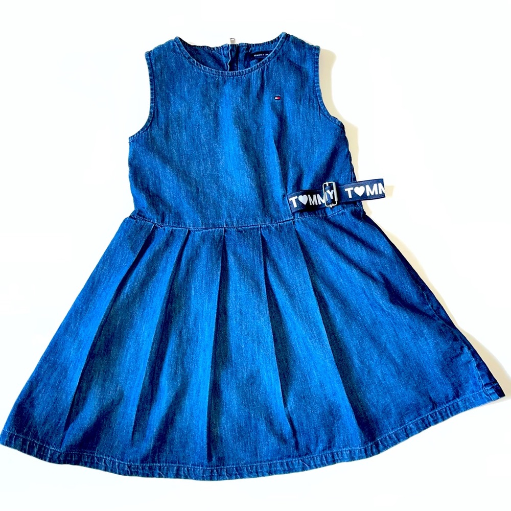 Tommy Hilfiger denim pleated dress lightly used Size 8 (guitar not included).
